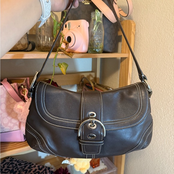 Coach Handbags - Coach Dark Brown Leather Shoulder Bag